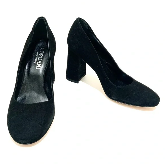 CORDANI Hannette Black Suede Leather Shoes Round Toe  Womens Block Heel Pump 37 - Picture 7 of 11